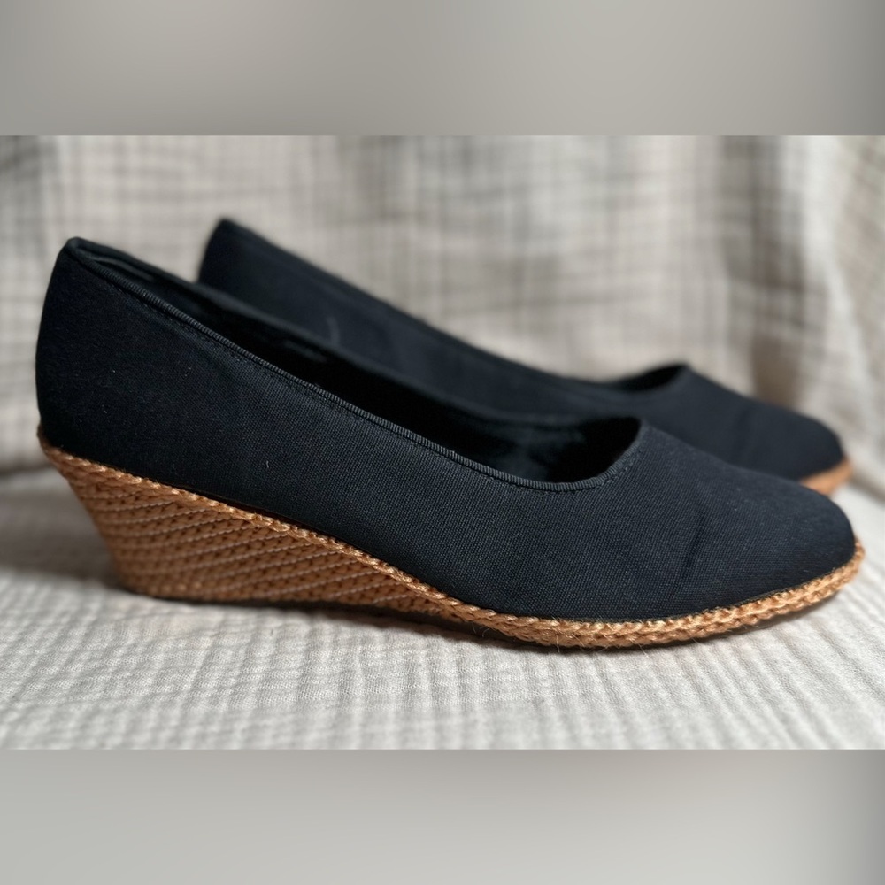Beacon Newport Navy canvas slip-on wedge espadrilles